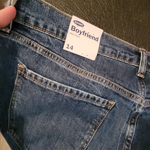 Old navy boy friend jeans raw hem 5 pockets designs sz14 mid rise distress - Picture 9 of 13